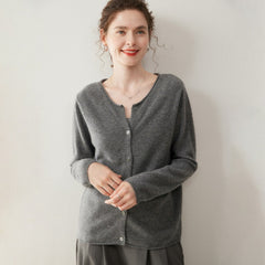 Women’s Cashmere Soft Round Neck Knit Sweater Button-front Loose Cardigan