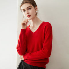 Women’s Pure Cashmere Soft Minimalist V-Neck Knit Pullover Sweater