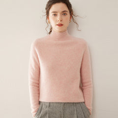 Women’s Soft Cashmere Mock Neck Warm Knit Sweater Pullover with Ribbed Trim