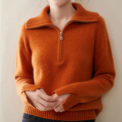 Women’s Cashmere Half-Zip Pullover Relaxed Fit Knit Sweater with Ribbed Cuffs