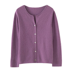 Women’s Cashmere Soft Round Neck Knit Sweater Button-front Loose Cardigan