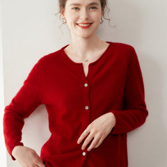 Women’s Cashmere Soft Round Neck Knit Sweater Button-front Loose Cardigan