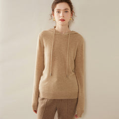 Women’s Cashmere Knit Fit Pullover Sweater Knit Hoodie with Drawstring