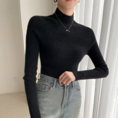 Cashmere Mock Neck Slim Fit Ribbed Knit Soft Pullover Top Sweater