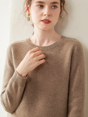 Women’s Cashmere Crew Neck Knit Relaxed Fit Soft Warm Pullover Sweater