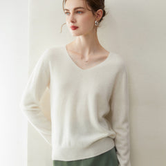 Women’s Pure Cashmere Soft Minimalist V-Neck Knit Pullover Sweater