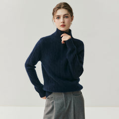 Cashmere Half-Zip Turtleneck Sweater Ribbed Knit Pullover with High Collar