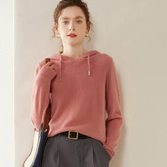 Women’s Cashmere Knit Fit Pullover Sweater Knit Hoodie with Drawstring