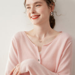 Women’s Cashmere Soft Round Neck Knit Sweater Button-front Loose Cardigan