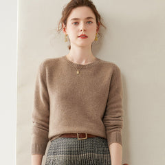 Women’s Cashmere Crew Neck Knit Relaxed Fit Soft Warm Pullover Sweater