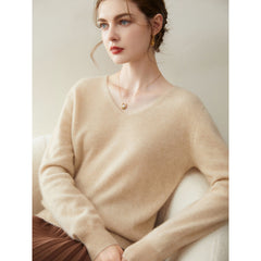 Women’s Pure Cashmere Soft Minimalist V-Neck Knit Pullover Sweater