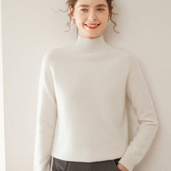 Women’s Soft Cashmere Mock Neck Warm Knit Sweater Pullover with Ribbed Trim
