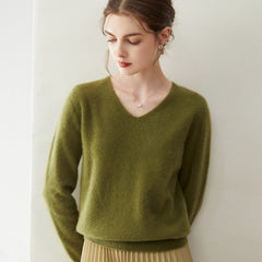 Women’s Pure Cashmere Soft Minimalist V-Neck Knit Pullover Sweater