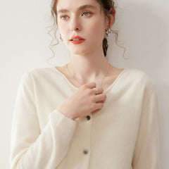 Women’s Cashmere Soft Round Neck Knit Sweater Button-front Loose Cardigan