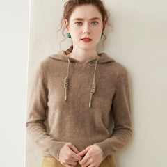Women’s Cashmere Knit Fit Pullover Sweater Knit Hoodie with Drawstring