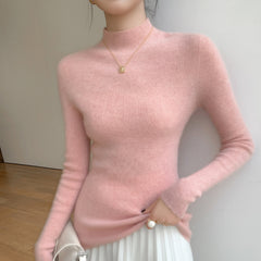 Cashmere Mock Neck Slim Fit Ribbed Knit Soft Pullover Top Sweater