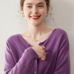 Women’s Cashmere Soft Round Neck Knit Sweater Button-front Loose Cardigan