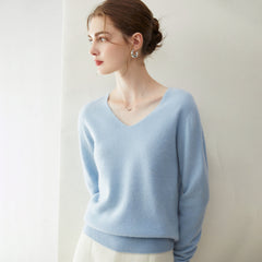 Women’s Pure Cashmere Soft Minimalist V-Neck Knit Pullover Sweater