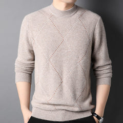 Men’s 100% Cashmere Diamond Knit Crewneck Warm Sweater