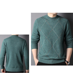 Men’s 100% Cashmere Diamond Knit Crewneck Warm Sweater