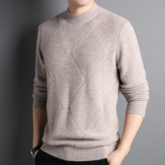 Men’s 100% Cashmere Diamond Knit Crewneck Warm Sweater