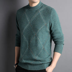Men’s 100% Cashmere Diamond Knit Crewneck Warm Sweater