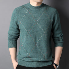 Men’s 100% Cashmere Diamond Knit Crewneck Warm Sweater