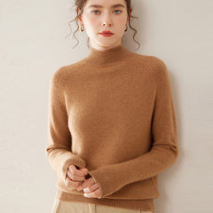 Women’s Soft Cashmere Mock Neck Warm Knit Sweater Pullover with Ribbed Trim