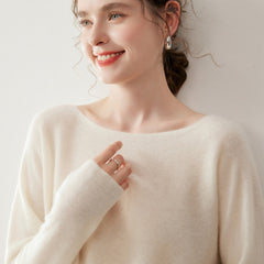 Women’s Soft Lightweight Boat Neck Knit Pullover Cashmere Wool Sweater