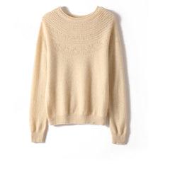Soft Knit Lace-Yoke Sweater 100% Pure Cashmere Sweater