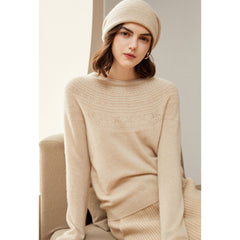 Soft Knit Lace-Yoke Sweater 100% Pure Cashmere Sweater
