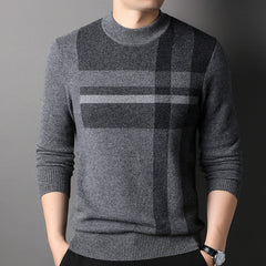Men’s 100% Cashmere Plaid Crewneck Stripe Soft Sweater