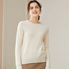 Soft Knit Lace-Yoke Sweater 100% Pure Cashmere Sweater