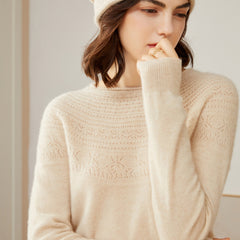 Soft Knit Lace-Yoke Sweater 100% Pure Cashmere Sweater