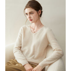 Women’s Pure Cashmere Soft Minimalist V-Neck Knit Pullover Sweater