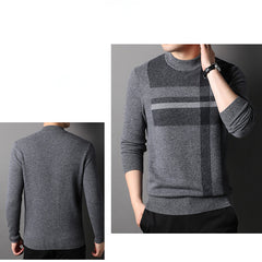 Men’s 100% Cashmere Plaid Crewneck Stripe Soft Sweater