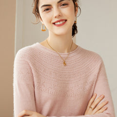 Soft Knit Lace-Yoke Sweater 100% Pure Cashmere Sweater