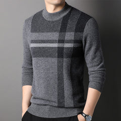 Men’s 100% Cashmere Plaid Crewneck Stripe Soft Sweater