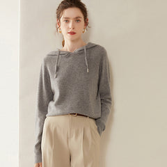 Women’s Cashmere Knit Fit Pullover Sweater Knit Hoodie with Drawstring