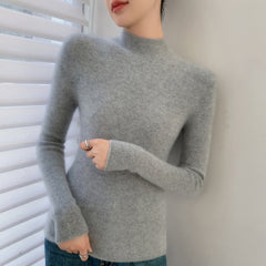 Cashmere Mock Neck Slim Fit Ribbed Knit Soft Pullover Top Sweater