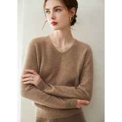 Women’s Pure Cashmere Soft Minimalist V-Neck Knit Pullover Sweater