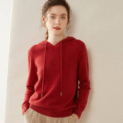 Women’s Cashmere Knit Fit Pullover Sweater Knit Hoodie with Drawstring