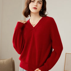 Women’s Cashmere V-Neck Loose Pullover Knit Sweater