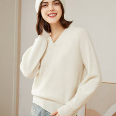 Women’s Cashmere V-Neck Loose Pullover Knit Sweater
