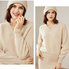 Women’s Cashmere V-Neck Loose Pullover Knit Sweater