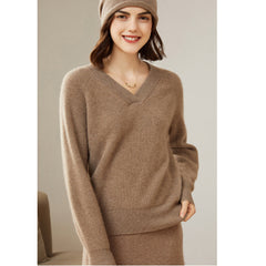 Women’s Cashmere V-Neck Loose Pullover Knit Sweater