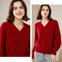 Women’s Cashmere V-Neck Loose Pullover Knit Sweater