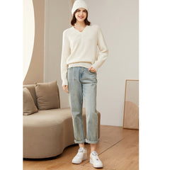 Women’s Cashmere V-Neck Loose Pullover Knit Sweater
