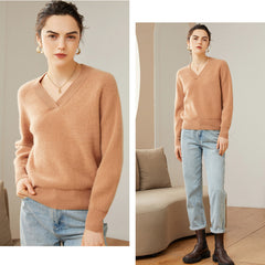 Women’s Cashmere V-Neck Loose Pullover Knit Sweater