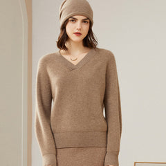 Women’s Cashmere V-Neck Loose Pullover Knit Sweater